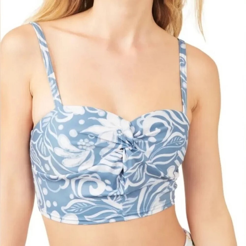 FP Movement Free People Double Take Printed Crop Top Size M Blue Floral Bralette